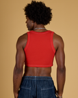 Contrast Stitch Mini Tank in Mustang Red back view on Jerrod