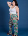 Side view of Work Pants in Quilt Print and vintage tee white Cropped Tank