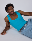 Cropped Tank Top in Hawaiian Blue worn by Isaac