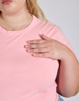 Jr. Varsity Tee in Baby Pink front close up on Juliet