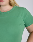 Jr. Varsity Tee in Seafoam Green close up on Juliet