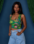 Angled front view of Cropped Tank Top in Pond Party on Kandia