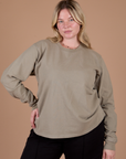 Lish is 5’8” and wearing S Long Sleeve Burly Tee in Khaki Grey