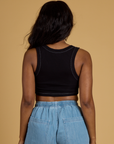 Contrast Stitch Mini Tank in Basic Black back view on Kandia