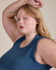 Muscle Tee in French Blue close up on Juliet