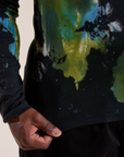 Long Sleeve Baby Tee in Green Pool bottom close up on Demi