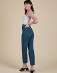 Work Pants in Lagoon angled back view on Alex