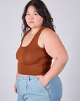 Cropped Tank Top in Burnt Terracotta side view on Ashley