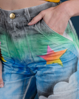 Close up of Alex's hand in the front pocket of Work Pants in Night Sky Airbrush