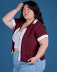 Angled front view of Painted Pantry Button-Up in Red Wine on Ashley