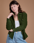 Cropped Corduroy Overshirt in Evergreen on Alex