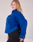 Cropped Overshirt in Royal Blue side view on Juliet