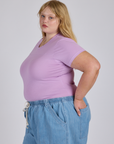 Jr. Varsity Tee in Lilac Purple side view on Juliet