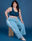 Painted Drop Pocket Cargo Pants in Baby Blue and lagoon Mini Tank on Ashley