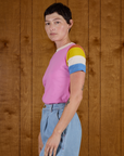 Side view of Calypso Tee in Bubblegum Multi on Alex