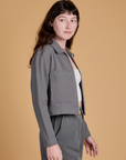 Heritage Mechanic Jacket in Washed Grey side view on Alex