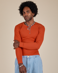 Long Sleeve Baby Tee in Chili Red on Jerrod