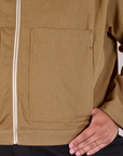 Mechanic Jacket in Desert Brown front pocket close up