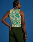 Cropped Tank Top in Spring Quilt Print back view on Jerrod