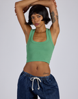 Kira is 5’10” and wearing P Tank Top in Seafoam Green