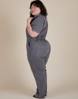 Short Sleeve Jumpsuit in Washed Grey side view on Ashley