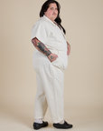 Short Sleeve Jumpsuit in Vintage Tee White side view on Sam