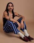 Black Stripe Work Pants in Cornflower Blue worn by Anthony