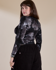 Long Sleeve Baby Tee in Ink Blot angled back view on Sydney