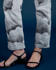 Work Pants in Night Sky Airbrush pant leg close up on Alex