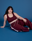Painted Drop Pocket Cargo Pants in Red Wine and matching Mini Tank on Ashley