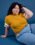 Painted Burly Tee in Mustard Yellow worn by Ashley