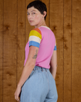 Angled back view of Calypso Tee in Bubblegum Multi on Alex