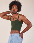 Cropped Cami in Swamp Green angled front view on Jerrod