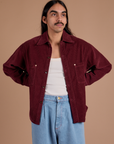 Cropped Corduroy Overshirt in Red Wine on Anthony