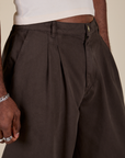 Angled front view close up of Heavyweight Trousers in Espresso Brown on Jerrod