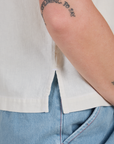 Pantry Button-Up in Vintage Tee White side vent close up on Alex