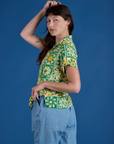 Side view of Spring Quilt Print Pantry Button-Up on Alex