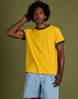 Jerrod is 6’3” and wearing M Vintage Ringer Tee in Sunshine Yellow