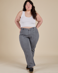 Ashley is 5’7” and wearing 1XL Work Pants in Washed Grey paired with a vintage tee white Cropped Tank