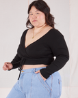 Wrap Top in Basic Black angled front view on Ashley
