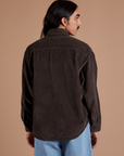 Back view of Cropped Corduroy Overshirt in Espresso Brown on Anthony