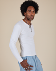 Long Sleeve Baby Tee in Vintage Tee Off-White side view on Jerrod