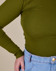 Long Sleeve Baby Tee in Summer Olive close up on Lish