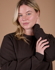 Long Sleeve Burly Tee in Espresso Brown front close up on Lish