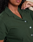 Pantry Button-Up in Swamp Green front close up on Meghna