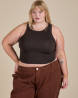Juliet is 5’7” and wearing Racerback Tank in Espresso Brown