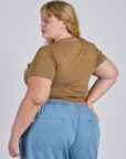 Angled back view of Jr. Varsity Tee in Desert Brown on Juliet