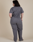 Short Sleeve Jumpsuit in Washed Grey back view on Ashley