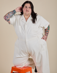 Short Sleeve Jumpsuit in Vintage Tee White on Sam