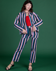 Alex is wearing Work Pants in Pacific Stripe and matching Work Jacket